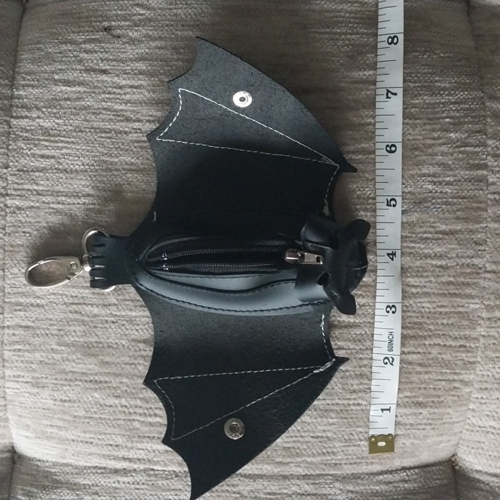 NWT Bat Bag Belt Charm Coin Purse Key Chain Black Faux Leather - Picture 6 of 8